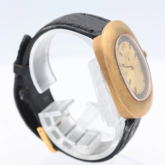 Vintage Elgin Egg Gold Sunburst Men's Mechanical Wristwatch 977 Swiss Gold Tone - Picture 2 of 5